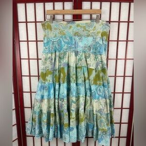 Vintage Y2K Whimsical Fairy Tiered Blue Green Paisley Ruffle Midi Skirt